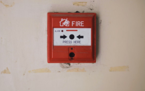 A disabled fire alarm mounted on a wall.
